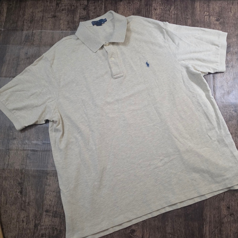 POLO RALPH LAUREN Polo Shirt Mens‎ 3XB Beige Heathered Cotton Pique Short Sleeve